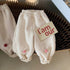 Add velvet autumn and winter baby flower fur ball casual pants